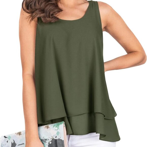Women's Chiffon Layered Tank Top Summer Sleeveless Blouses Shirts - Picture 2 of 5
